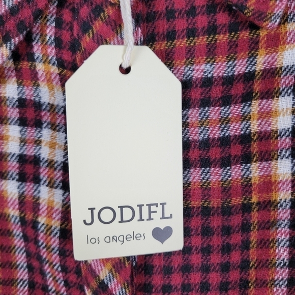 Jodifl Music In Me Plaid Button Up Flannel Shirt Burgundy White Black Sz S NWT - Picture 7 of 7